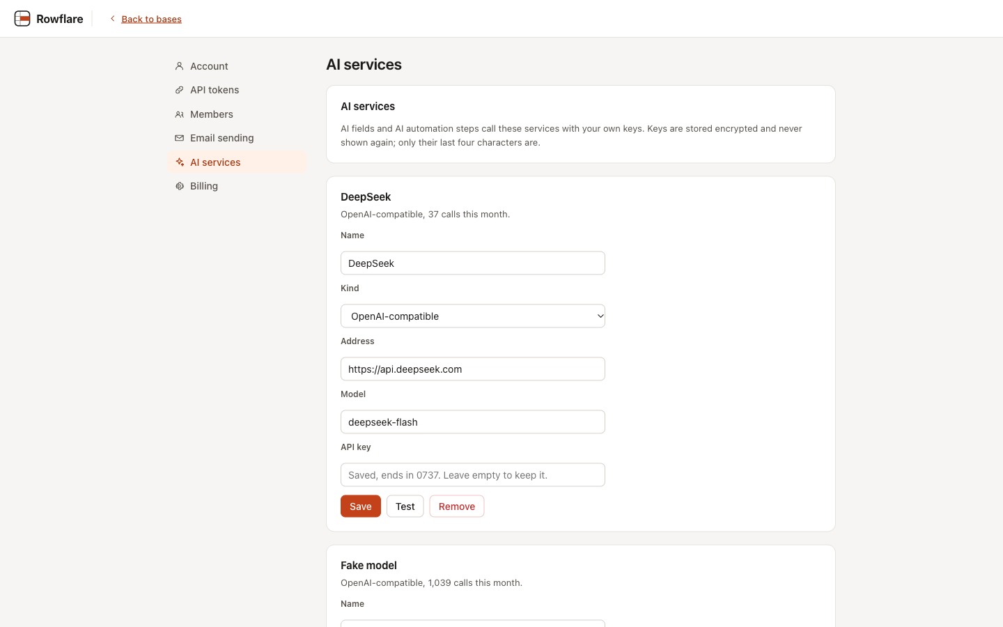 AI services in settings